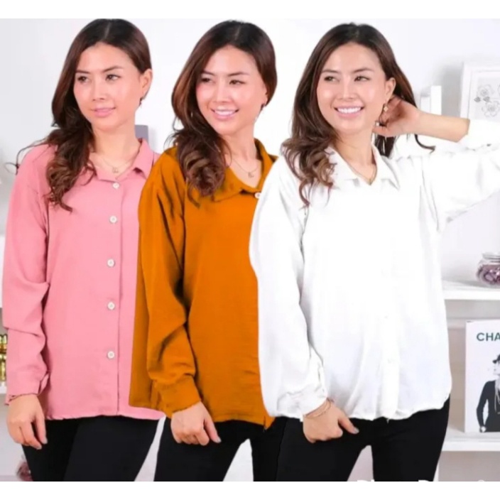 [PROMO TERLARIS] Baju Atasan Kemeja Crinkle Wanita Terbaru Kekinian//Kemeja Atasan Wanita Bahan Crin
