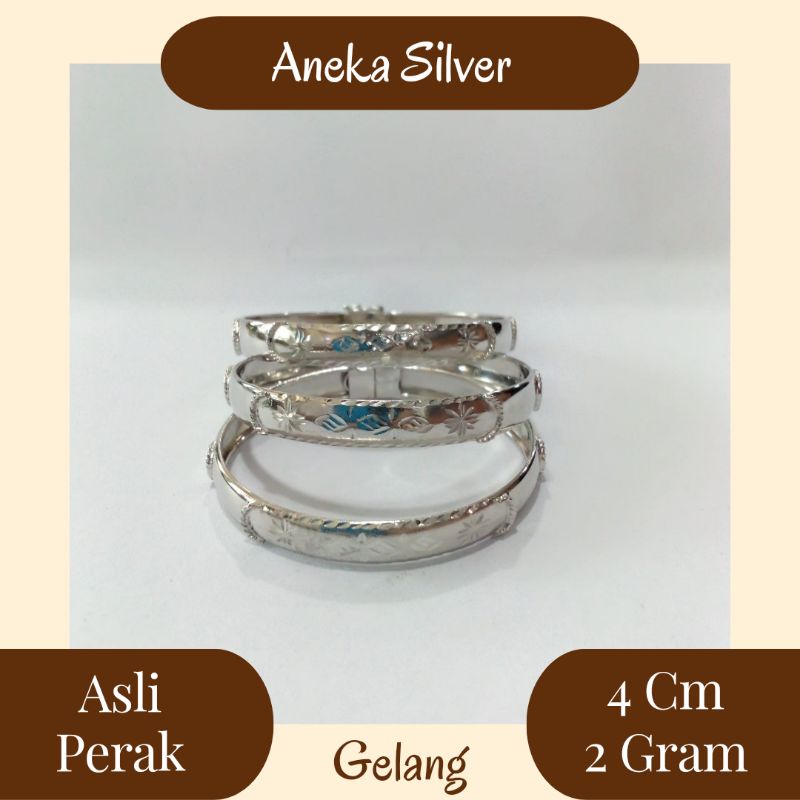 Gelang Anak Bangkok Ukir Doff, Sepuh Emas Putih, Perak 925