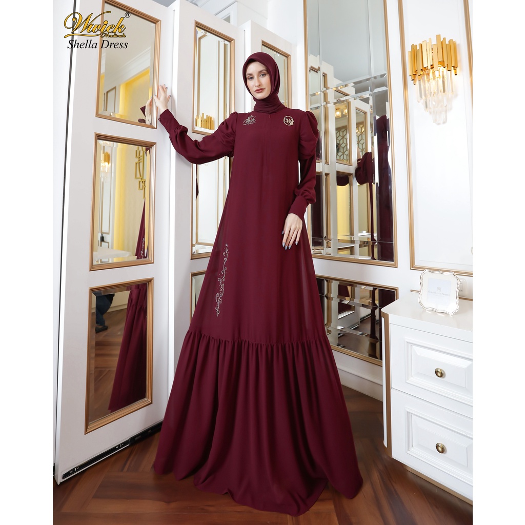 Baju Gamis Dress Muslimah Tanpa Hijab Shella Dress by Wwiek Muslimah