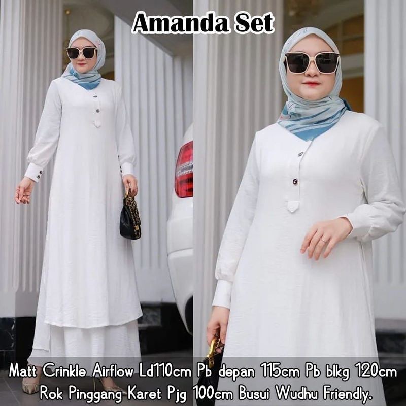 SET FASHION MUSLIM TERBARU AMANDA SET WD SETELAN WANITA KEKINIAN BAHAN CRINKLE AIRFLOW SIZE M L XL X