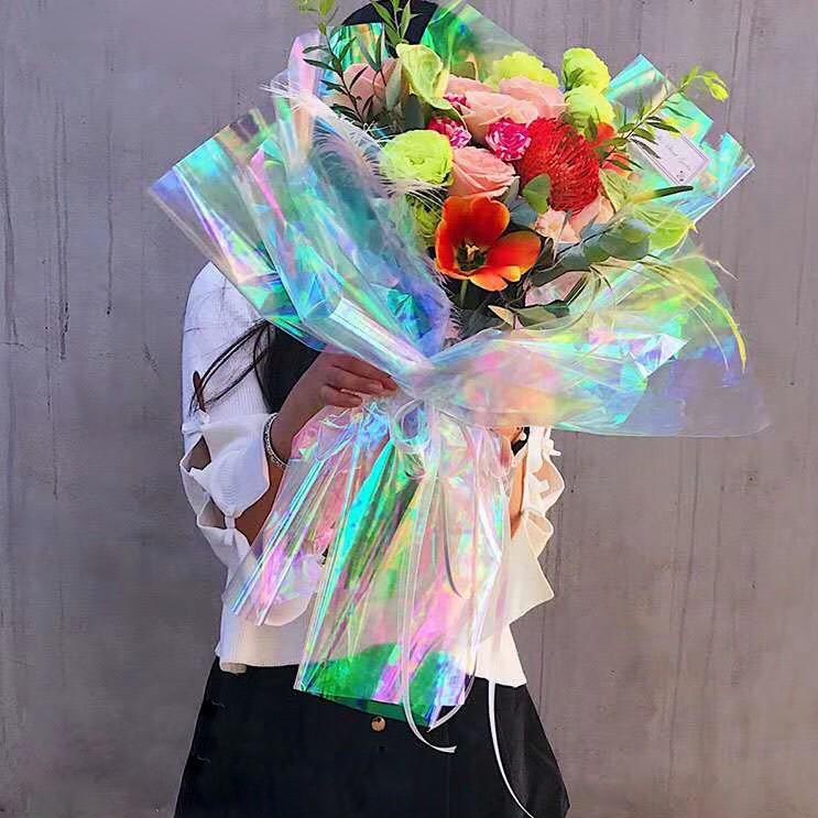 Idy5Y9k [50 cm x 10 meter] Cellophane Hologram Roll / Korean Wrapping Paper / Kertas Plastik Buket B