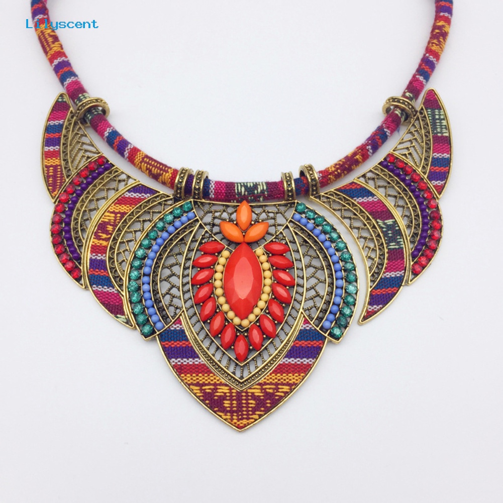 [LS] Vintage Wanita Berlian Imitasi Liontin Bib Kalung Pernyataan Tribal Perhiasan Hadiah