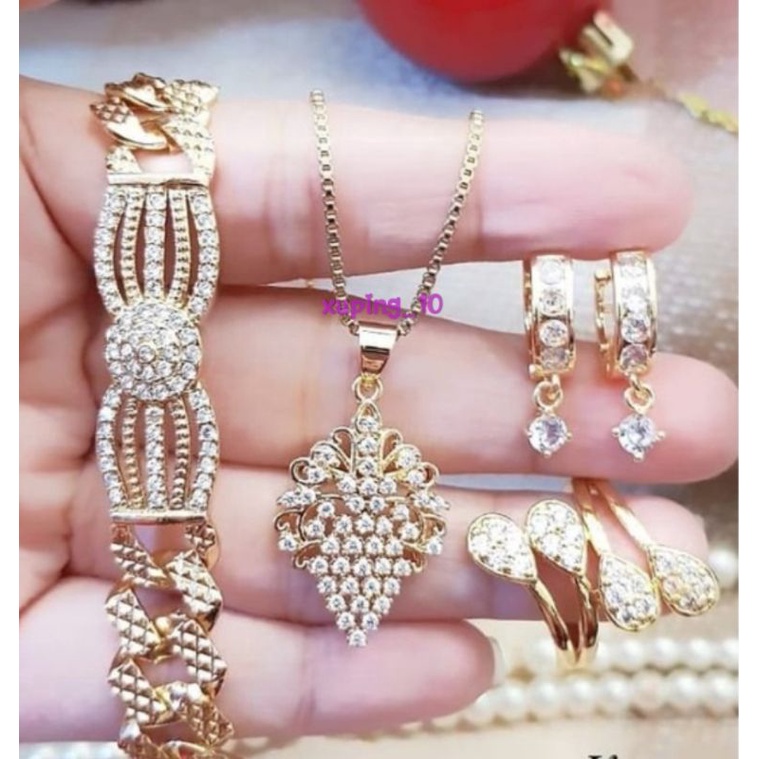 set perhiasan emas wanita walnut motif terbaru titanium asli