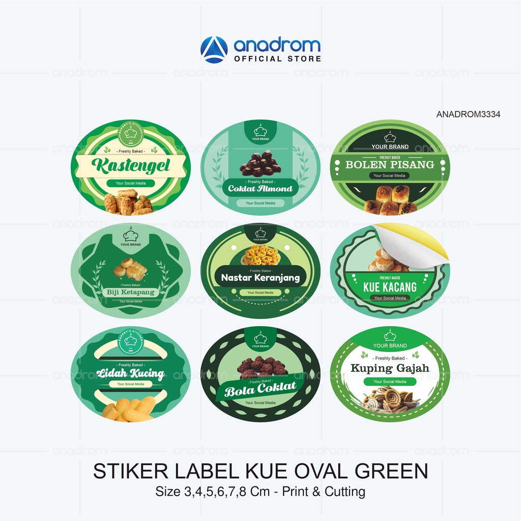 Stiker Label Kue Oval Green | Sticker Label Kue Kering | Anadrom 3334