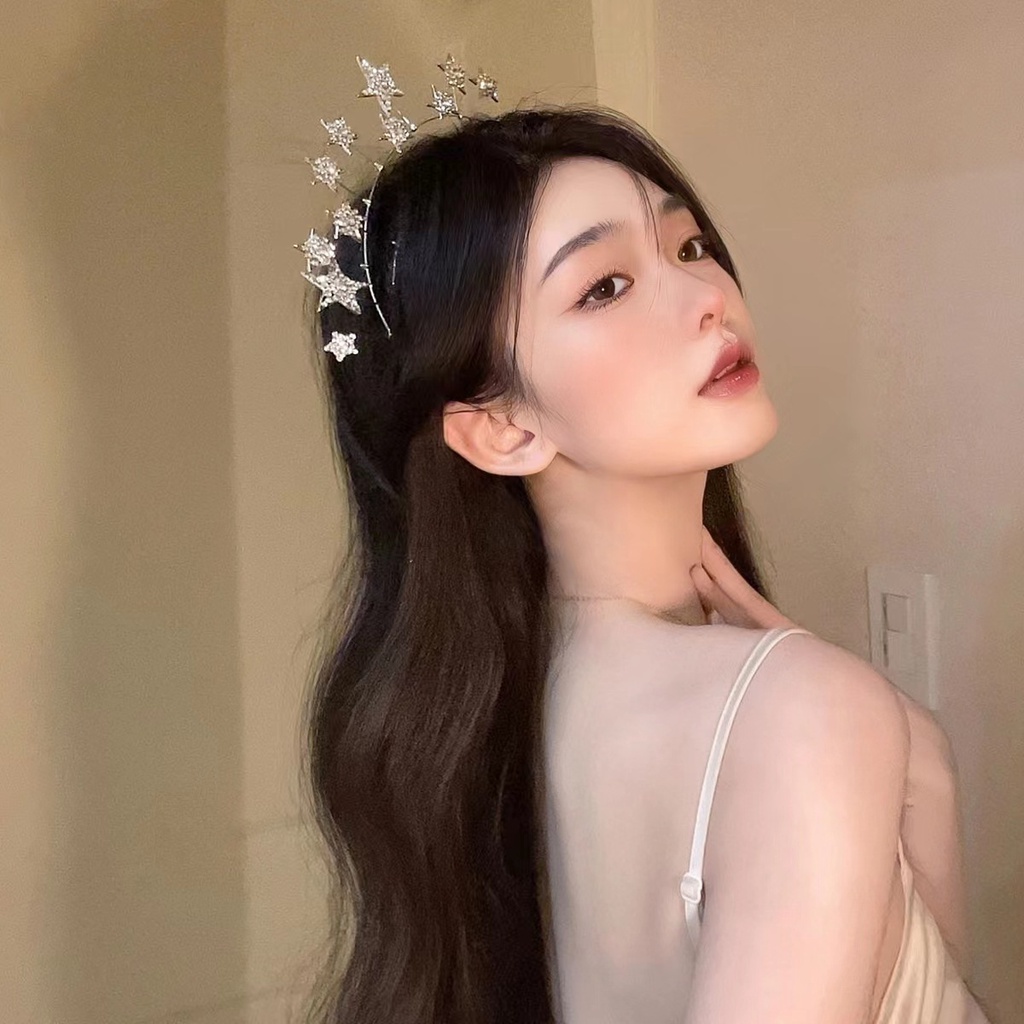 Peri Berlian Imitasi Bintang Bando Trendi Tiara Pengantin Warna Perak Fairy Crown Pesta Rambut Hoop Korea Aksesoris Rambut