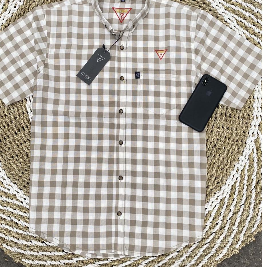 ✶ Kemeja Motif Kotak Kotak GUESS Import Pria / Kemeja Pria Original Lengan Pendek / Kemeja Terbaru D