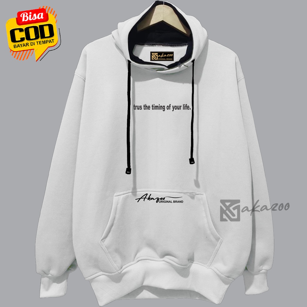 ziper hoodie pria original Sablon Trust The Timing Warna Putih sweater pria distro jumbo hoodie oversize korean style pria hoodie akazoo