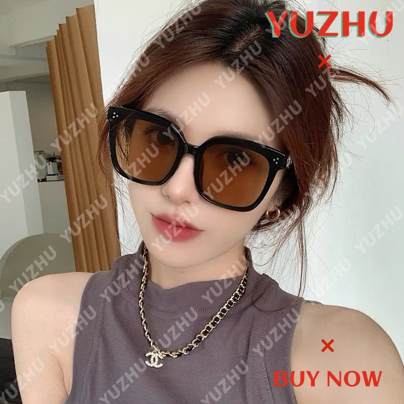 (YUZHU) Cincin Gesper Persegi Padi Kuku Kacamata Hitam Wanita Korea Fashion INS Gaya Oversized Frame Hollow Sunglasses