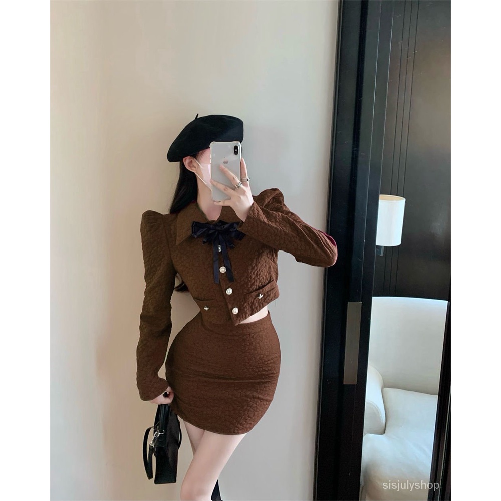 [✅BISA COD] #Sisjuly# Dupa angin dupa kecil dua potong jaket pendek busur mode baru set rok pendek b