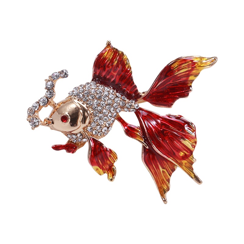 Bros Ikan Emas Baru Untuk Wanita Hewan Lucu Berlian Imitasi Desain Pin Enamel Perhiasan Hadiah Aksesoris Vintage
