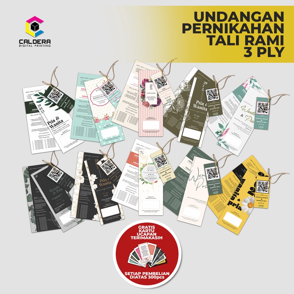 

Undangan Pernikahan Hangtag 3 Layer + Tali Rami Unik Aesthetic - CALDERA DIGITAL PRINTING