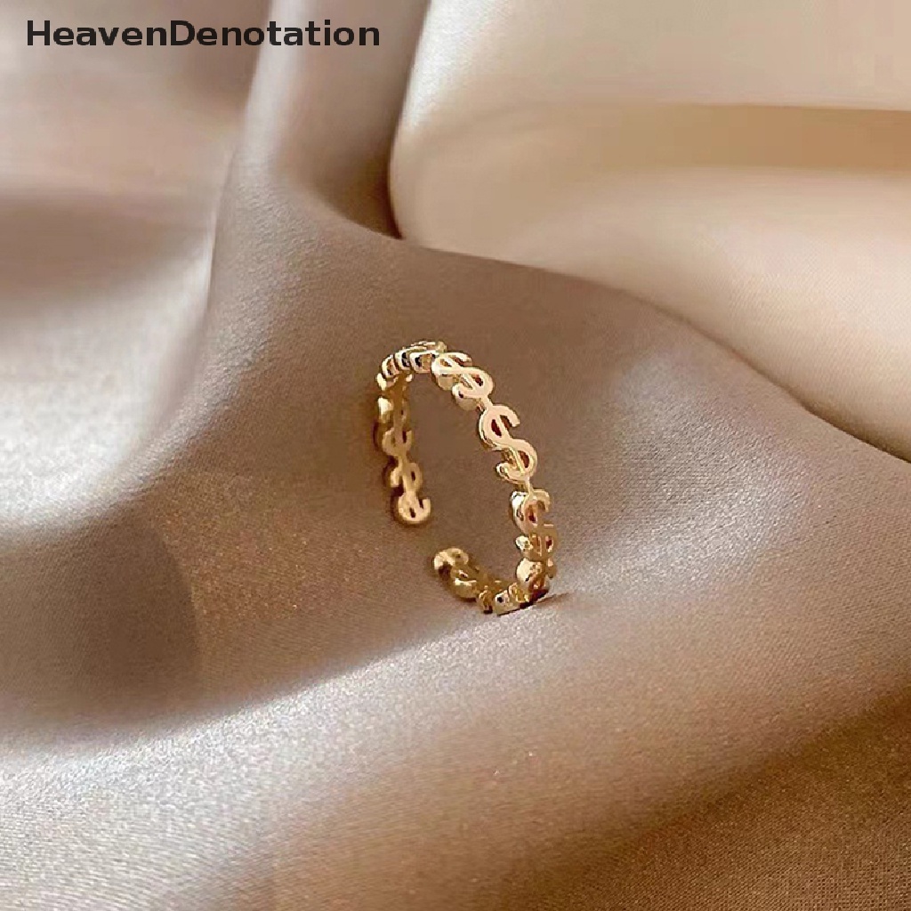 [HeavenDenotation] Baru Warna Emas Tren Tanda Dolar Cincin Pembukaan Adjustable Rings Fashion Punk Hip Hop Perhiasan Harian Sederhana Pernikahan Pengantin Pesta Jari Cincin HDV