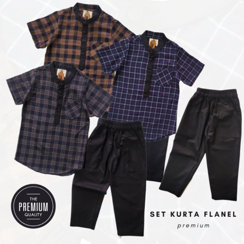 Setelan Kurta Anak Laki Laki Premium Koko Pakistan Bahan Katun Flanel dan Sigaret Keren Edisi Baju Lebaran Terbaru Motif Tartan Usia 4 5 6 7 8 9 10 11 Tahun