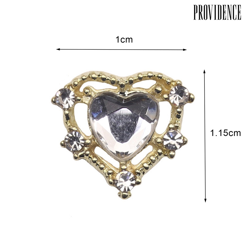 Providence 10 Pcs Manicure Decor Sparkling Stunning Efek Visual Tiga Dimensi DIY Kuku Jantung Warna-Warni Kuku Berlian Palsu Paduan Ornamen Perlengkapan Kuku