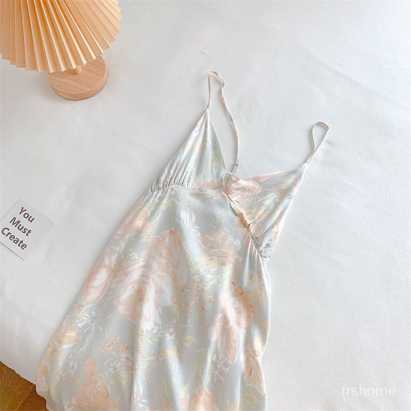 Baju tidur kamisol bunga yang lembut dan sejuk untuk wanita musim panas bagian tipis gaya dalam yang
