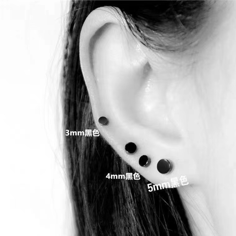 Anting Bentuk Bulat Bahan Stainless Steel Warna Hitam Gaya Korea Untuk Unisex