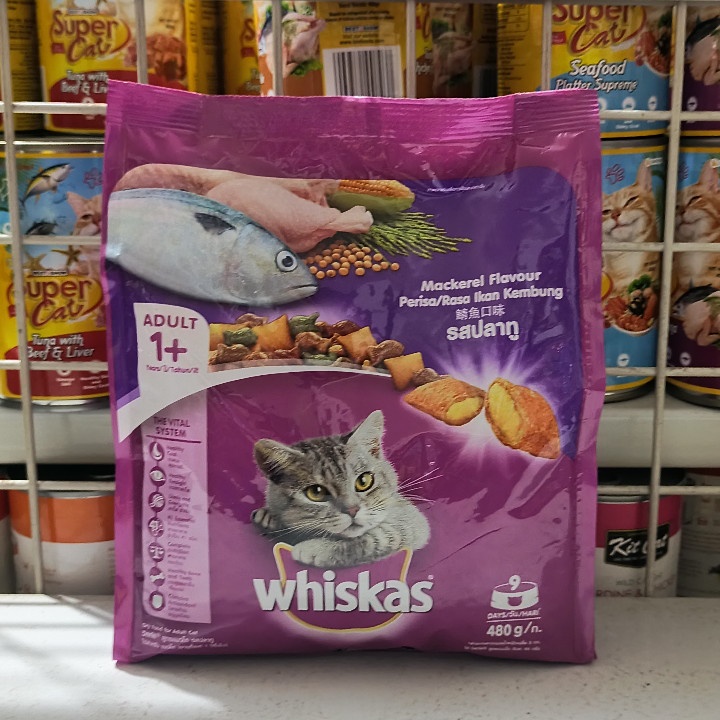 Makanan Kucing Whiskas Mackerel Flavour Adult Kemasan 480G