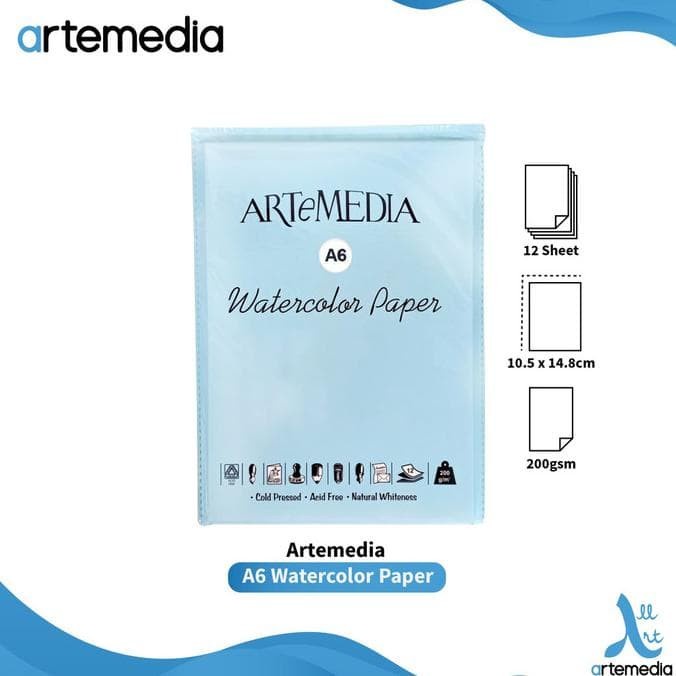 

Kertas Cat Air Artemedia A6 Watercolor Paper Sheet Isi 12 Lembar 200 gsm