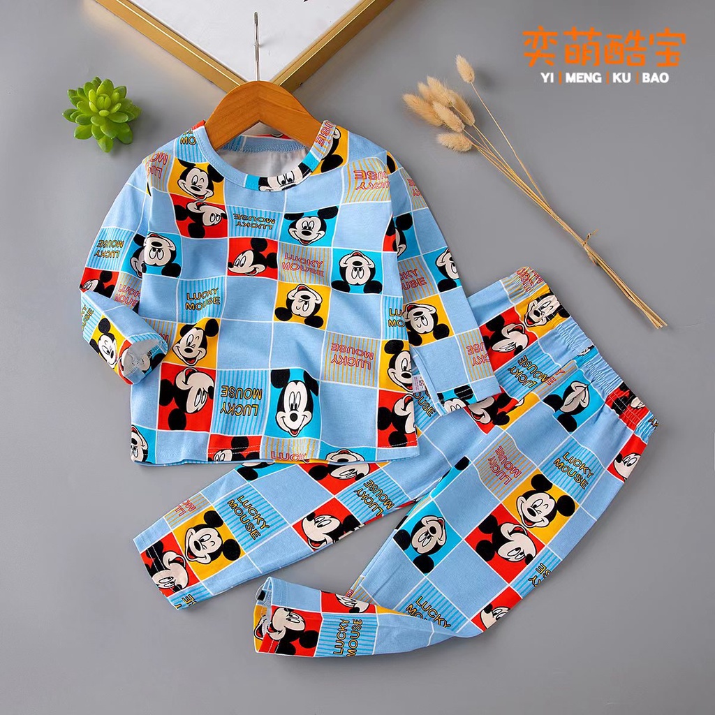 FORSLEEP PP2328 Piyama 1-9T KUBAO Atasan Lengan Panjang Celana Panjang Baju Tidur Anak Laki Perempua