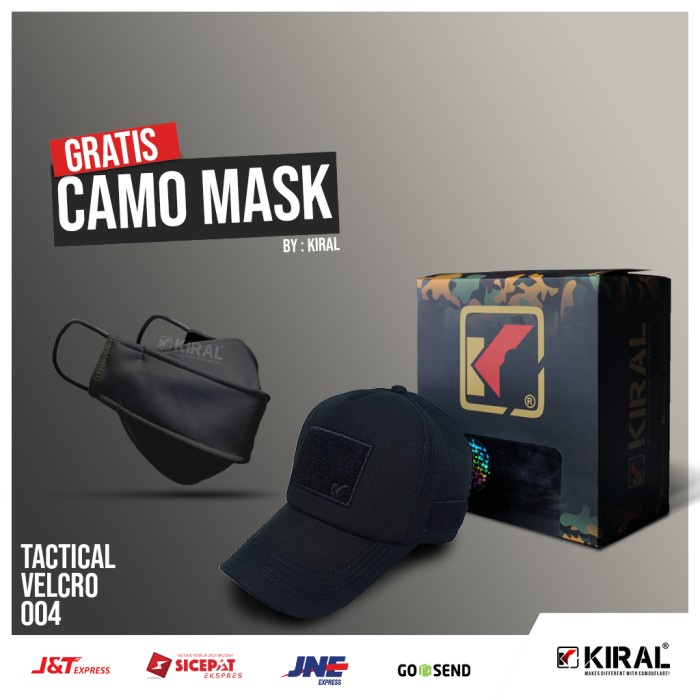 SALE -Topi Pria Original Kiral Tactical Velcro Gratis Masker 2ply semotif - Hitam  3.1.23