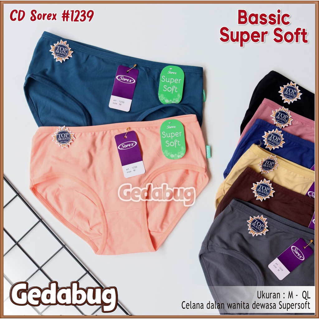 12 Pcs - CD Wanita Sorex 1239 | Celana dalam wanita dewasa Bassic Super Soft | Gedabug