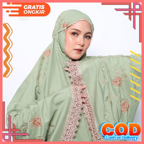 Mukena Dewasa Jumbo 3 In 1 Seri Cream Tali Lebar Renda Cantik Cocok Untuk Kado Gratis Tas Travelling