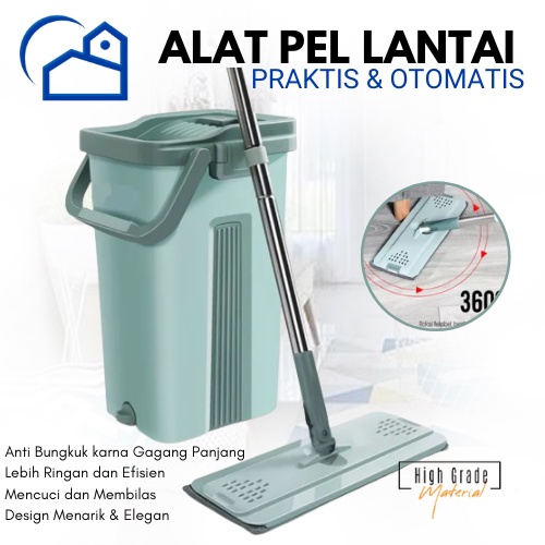 Alat Pel Praktis Standing MOP BOX Serbaguna Alat Pel Lantai Kain dengan Ember Otomatis