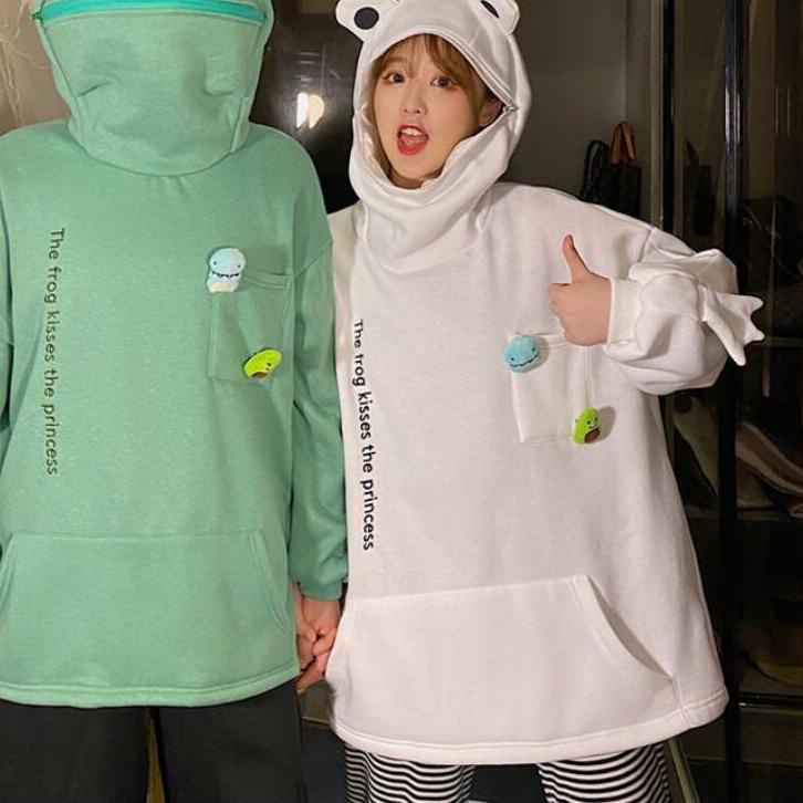 ☟ M-5XL Frog Zipper Hoodie Sweater Kebesaran Hoodie Kodok Resleting ֍