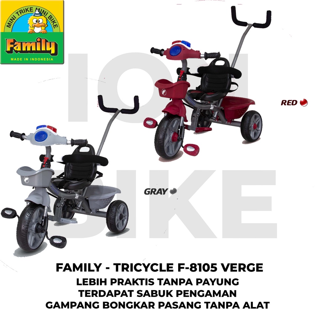 Tricycle Family F8105 Verde Sepeda Anak Roda 3 Tiga Stroller Dorong Mainan F 8105 Non Payung Murah Awet Tri Cycle Balita Bayi Anak-Anak