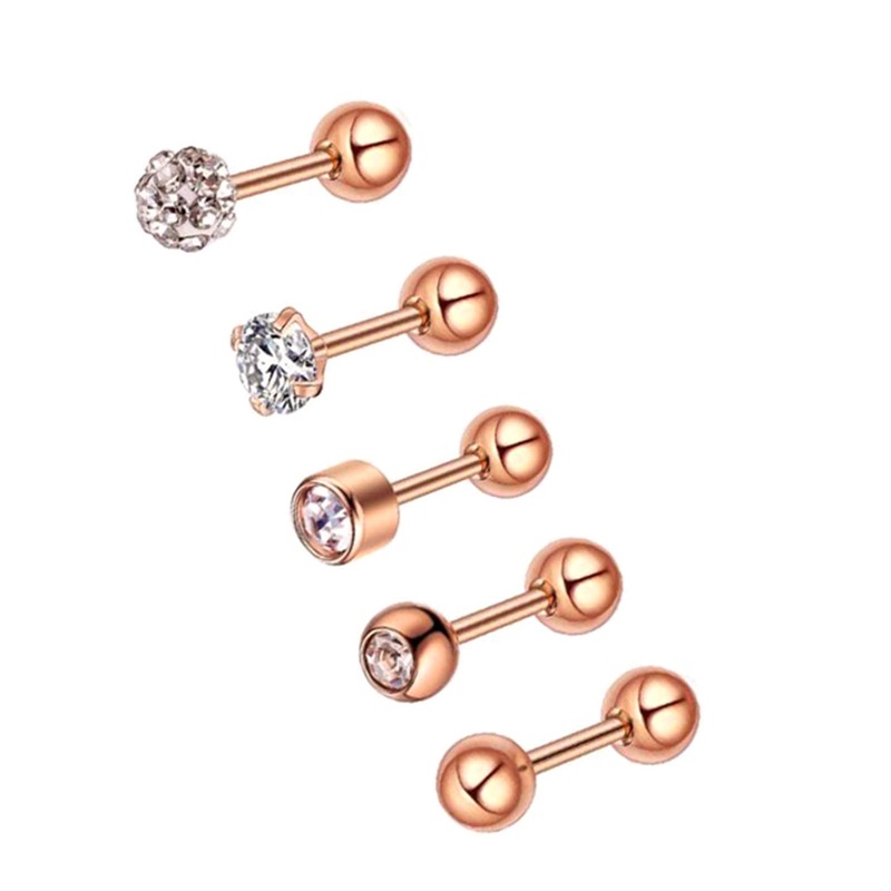 5 Pcs Stainless Steel Flat Bottom Studs Earring Butterfly Bunga Mawar Anting Kristal Tulang Rawan Helix Keong Telinga Tindik