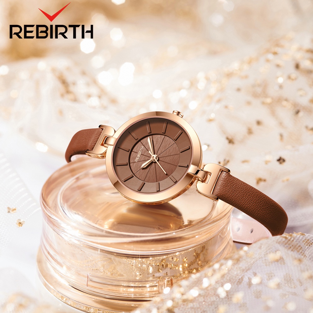 REBIRTH Jam Tangan Wanita Anti Air Original Round Dial Mode Korea  Tali Kulit Kuarsa Jam Tangan Cewek