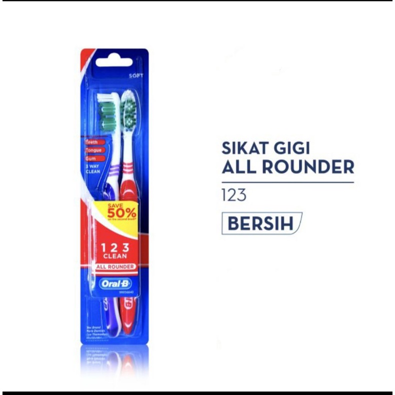 SIKAT GIGI DEWASA ORAL B ISI 2 PCS all rounder 123 cleansoft