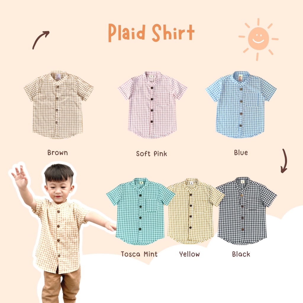 Yobebee Kemeja Katun Kotak Tangan Pendek Anak Laki Laki Usia 2 4 6 8 10 12 Tahun Baju Atasan Kids Motif Plaid Shirt Boy Model Casual Formal Kemeja Kerah Chiangi Anak Cowok Baju Anak Couple Kakak Adik