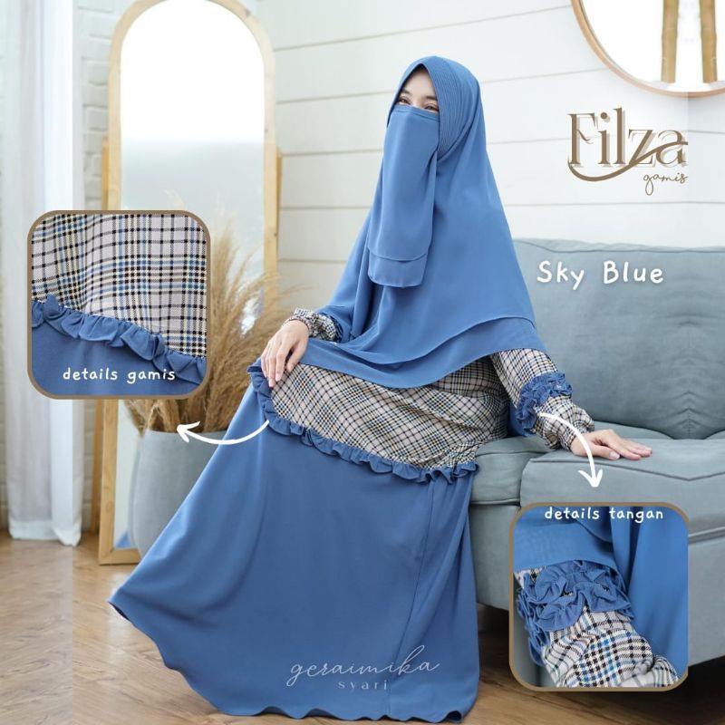 Filza Set Gerai Mika Gamis Set Khimar Ceruty Motif Kotak mix polos