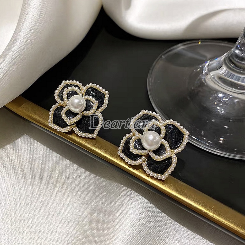 Fashion Mutiara Anting Bunga Camelia Perempuan Temperamen Mewah Drop Oil Earrings Fashion Anting Kepribadian Sederhana