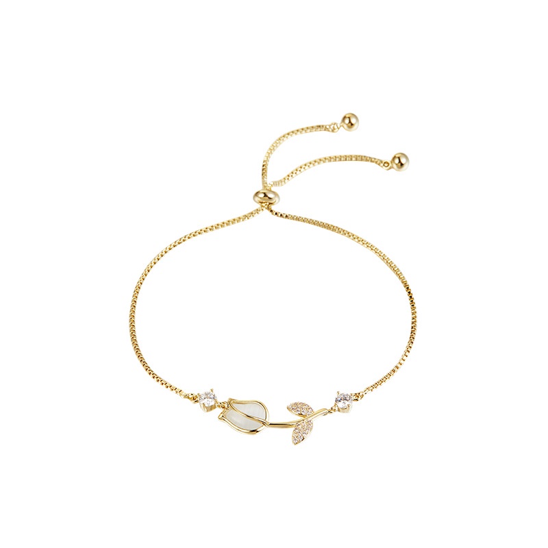 Gelang Permata Tulip Korea Gelang Rantai Gold Pull Adjustable Untuk Aksesoris Perhiasan Wanita