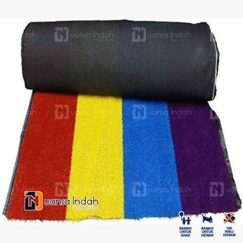rumput sintetis swiss pelangi import 4 warna ukuran 2x2 Meter persegi