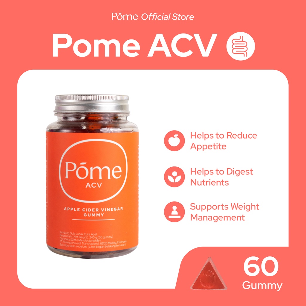 Pome ACV Gummy Cuka Apel Apple Cider Vinegar Suplemen Diet Vegan Detox