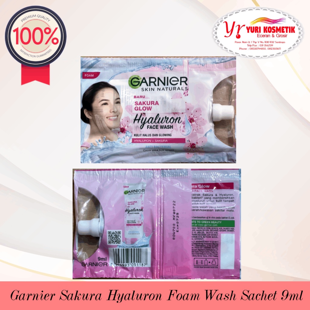 ☘️Yuri Kosmetik☘️ Garnier Sakura Hyaluron Face Wash Sachet 9ml / Sabun Muka