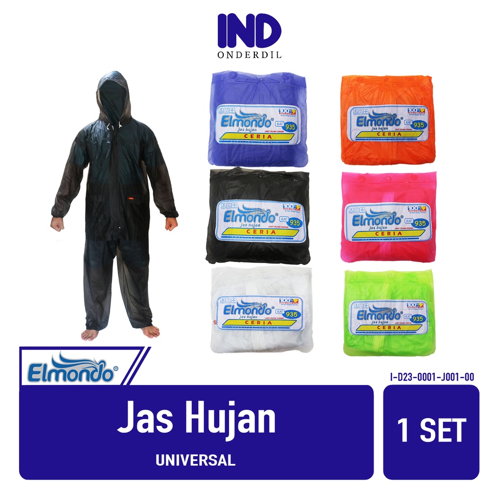 Jas Hujan Merk Elmondo Ceria 935 Setelan Baju Celana Jaket Dewasa Wanita Pria Tangan Panjang Stelan 