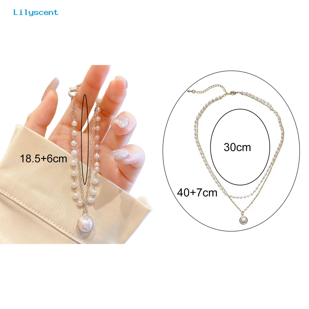 [LS] Kalung Lingkaran Double-layered All-match Elegan Nyaman Electroplating Faux Pearls Women Bracelet Untuk Pacaran