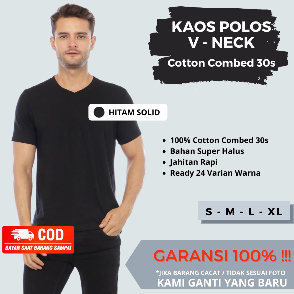 Kaos Pria Keren Baju Kaos Polos Lengan Pendek Cotton Combed 30s Oblong V Neck Distro Putih Hitam Leh