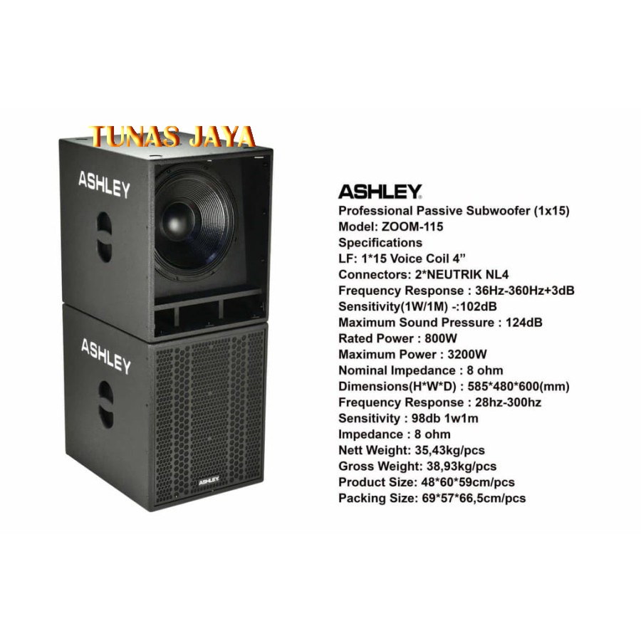 Subwoofer Ashley Pasif Zoom 115 Original Sub Passive 15 inch Zoom115