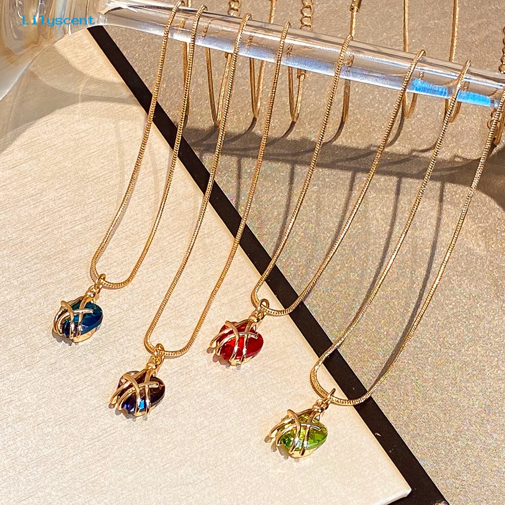 [LS] Bright Luster Adjustable Indah Wanita Kalung Geometri Bentuk Hati Bersinar Permata Imitasi Liontin Kalung Perhiasan Aksesoris