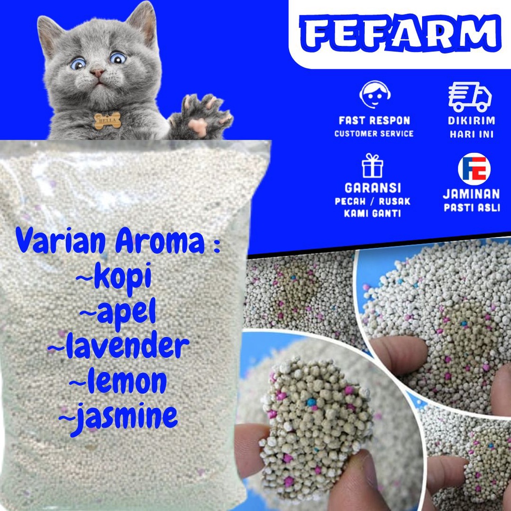 Pasir Kucing Gumpal Wangi Repack Varian Lavender Lemon Apel Coffe Jasmine FEFARM