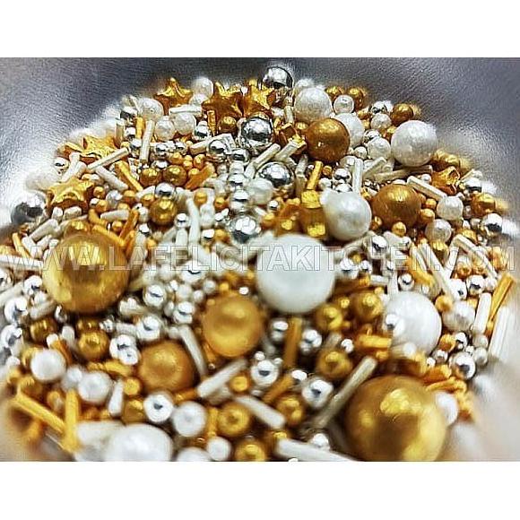 

500G SPRINKLE GOLD WHITE SILVER MUTIARA BINTANG PEARL SUGAR KUE SWEET