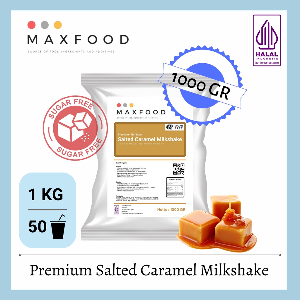 

MAXFOOD - No Sugar Salted Caramel Milkshake / Bubuk Minuman Milkshake Rasa Karamel 1 Kg