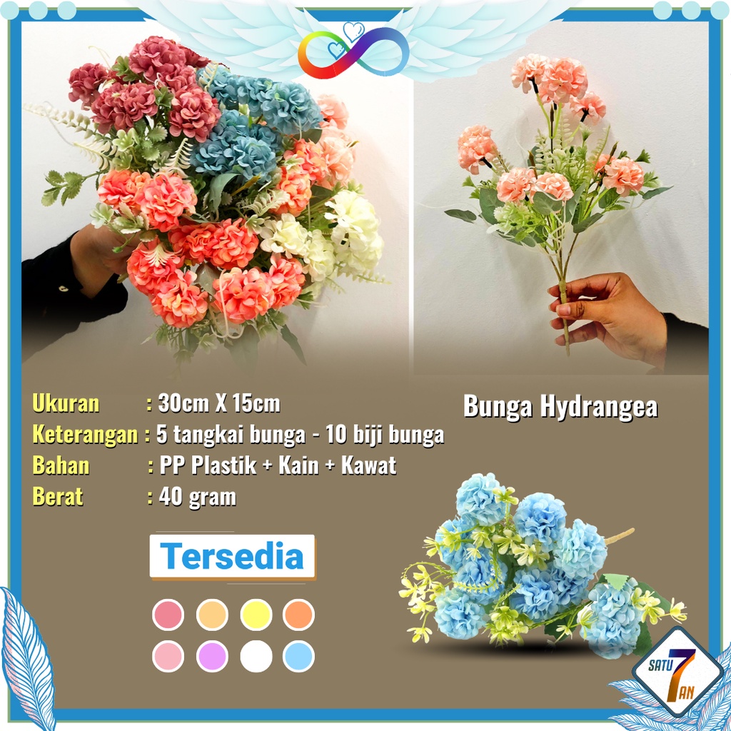 Bunga Hydrangea Hias Bunga Tangkai Buket Plastik Ornamen Pajangan Dekorasi Rumah Artificial Flower Satu7an PBP145