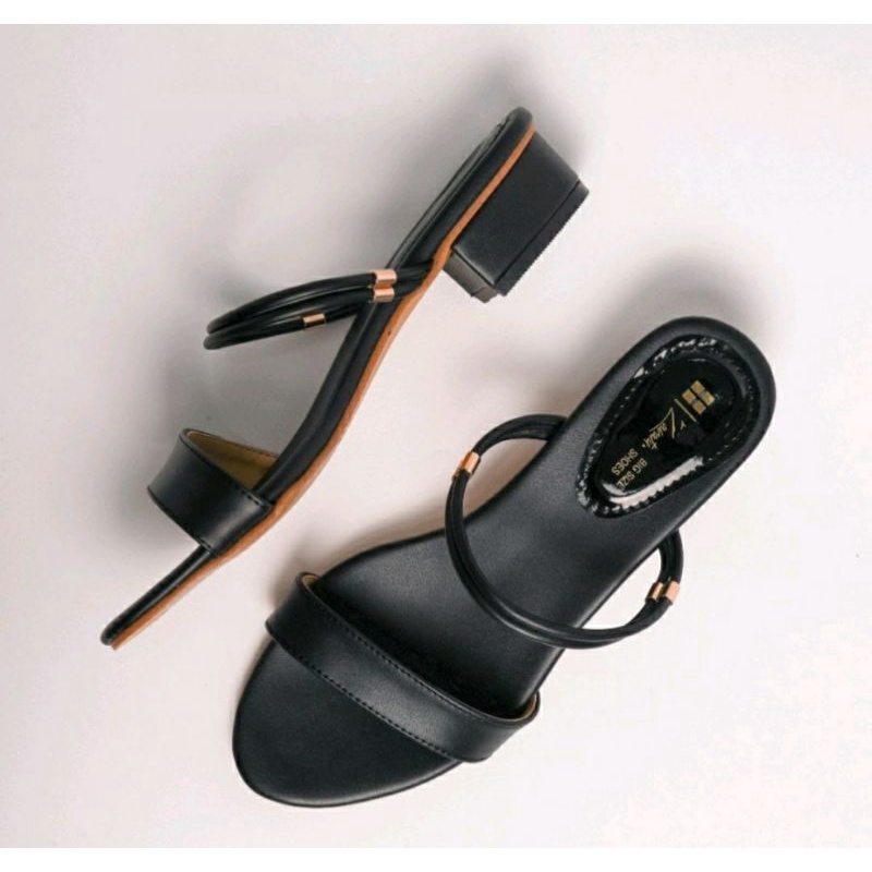 Sandal BIG SIZE Wanita 41-42-43-44-45 Sendal Tali Hak 3cm Kulit Size JUMBO Warna Hitam Tan Krem Original OVERSIZE