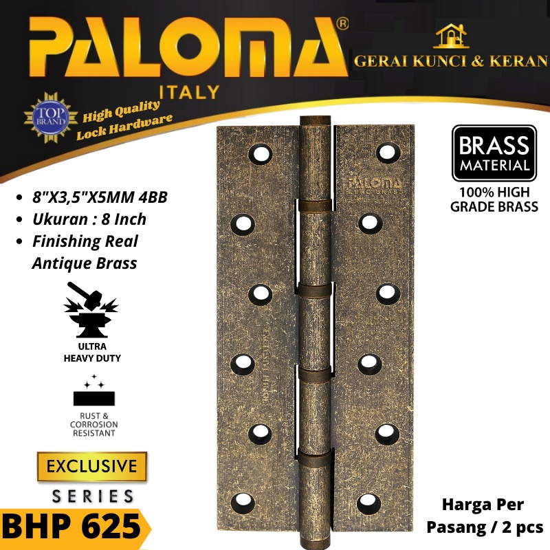 PALOMA BHP 625 BUTT HINGE ENGSEL PINTU  BRASS 8&quot;X3.5&quot;X5MM 4BB RAB ANTIK